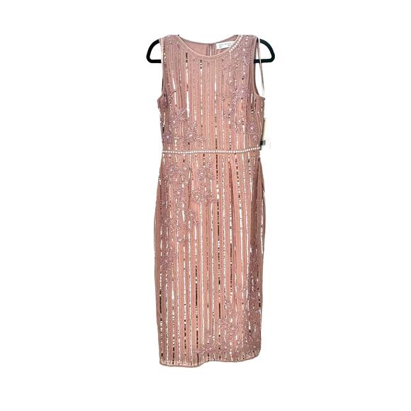 Mac Duggal Cocktail 70260D Tea Length Beaded Jewel Dress Rose Pink 6 NWT - Picture 4 of 9